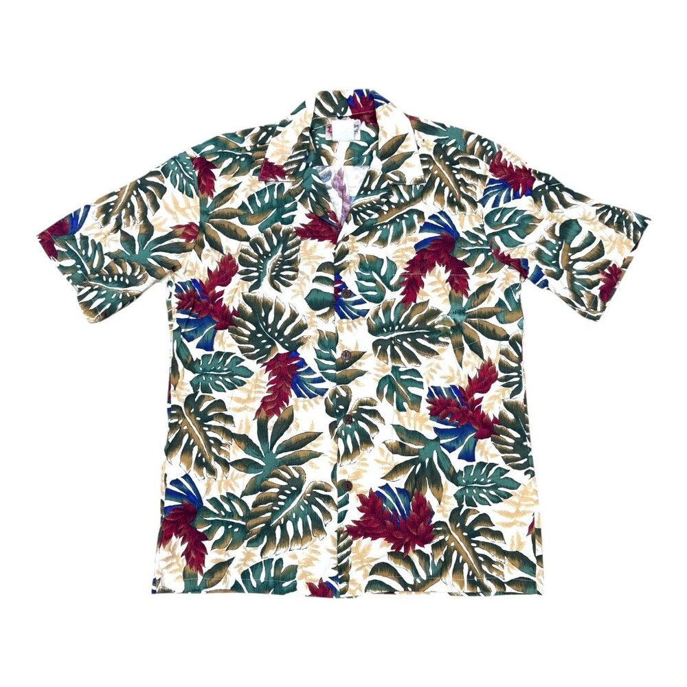 Vintage Hilo Hattie Camp Hawaiian M Mens Shirt Tropical Leaf Hawaii Short Sleeve